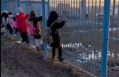 школьники карабкаются по забору