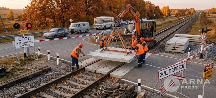 ж\д переезд, меняют настил